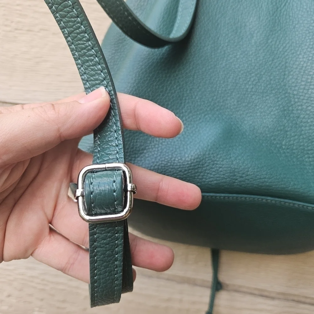 green genuine leather mini backpack made in Italy